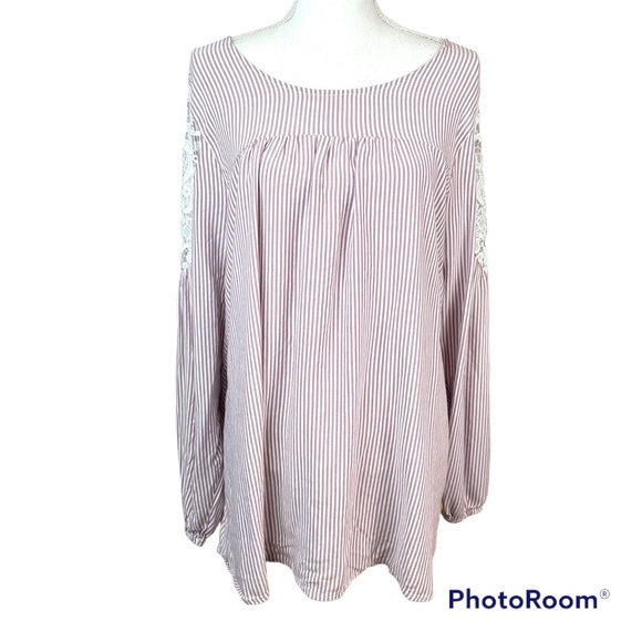 Lane Bryant Tops - 2/$25 Lane Bryant Pink Stripes Floral Lace Business Feminine Casual Blouse 22/24